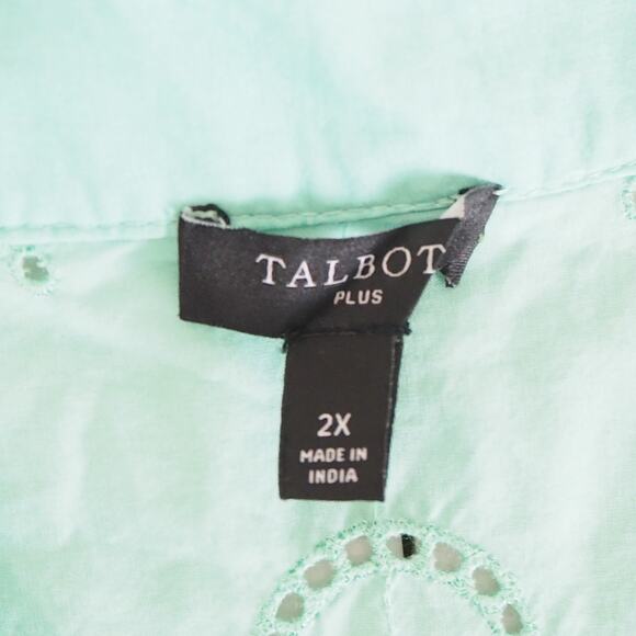 Talbots Floral Embroidered Top Neptune Green Women's Size 2X Plus Blouse - Picture 3 of 9